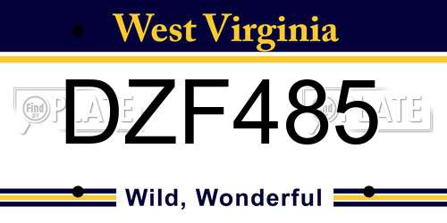 DZF485 West Virginia License Plate