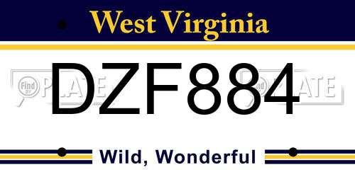 DZF884 West Virginia License Plate