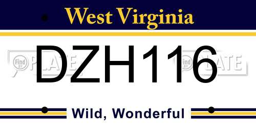 DZH116 West Virginia License Plate