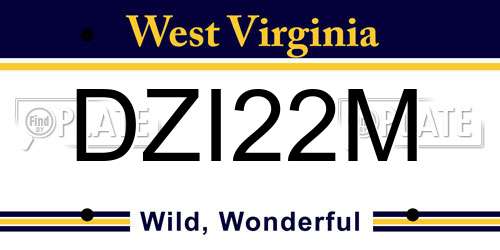 DZI22M West Virginia License Plate