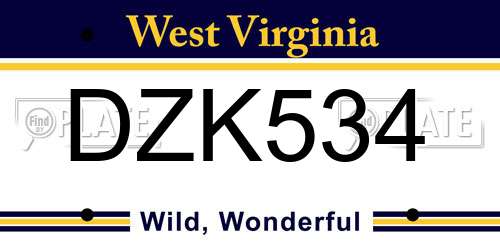 DZK534 West Virginia License Plate