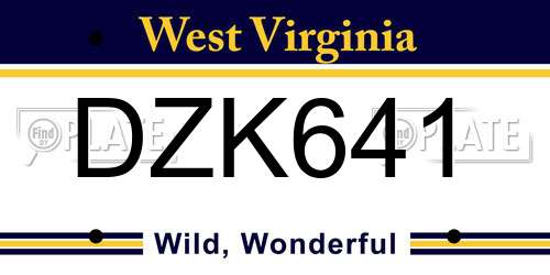 DZK641 West Virginia License Plate