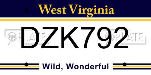 DZK792 West Virginia License Plate