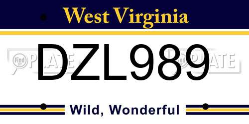 DZL989 West Virginia License Plate