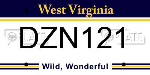 DZN121 West Virginia License Plate