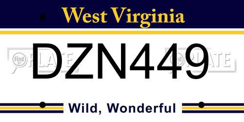 DZN449 West Virginia License Plate