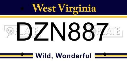 DZN887 West Virginia License Plate
