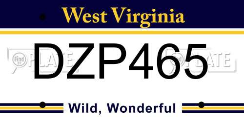 DZP465 West Virginia License Plate