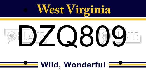 DZQ809 West Virginia License Plate