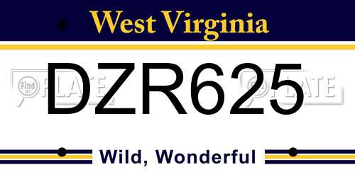 DZR625 West Virginia License Plate