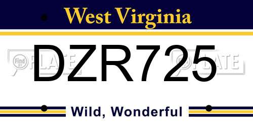 DZR725 West Virginia License Plate