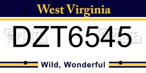 DZT6545 West Virginia License Plate