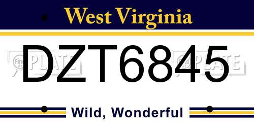DZT6845 West Virginia License Plate