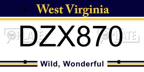 DZX870 West Virginia License Plate