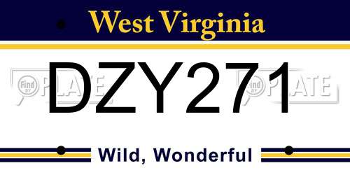 DZY271 West Virginia License Plate