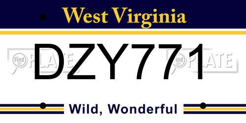DZY771 West Virginia License Plate