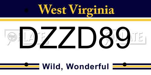 DZZD89 West Virginia License Plate