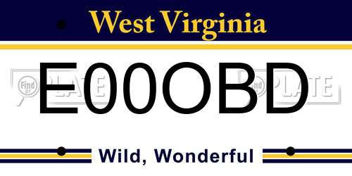 E00OBD West Virginia License Plate