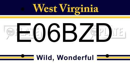 E06BZD West Virginia License Plate