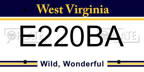E220BA West Virginia License Plate