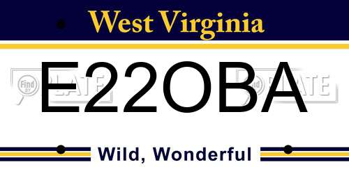 E22OBA West Virginia License Plate