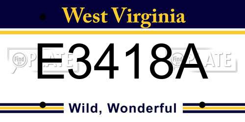 E3418A West Virginia License Plate