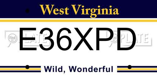 E36XPD West Virginia License Plate
