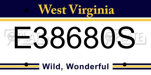 E38680S West Virginia License Plate