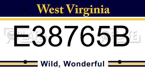 E38765B West Virginia License Plate