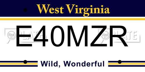 E40MZR West Virginia License Plate