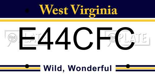 E44CFC West Virginia License Plate
