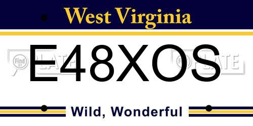 E48XOS West Virginia License Plate