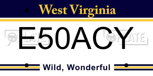 E50ACY West Virginia License Plate