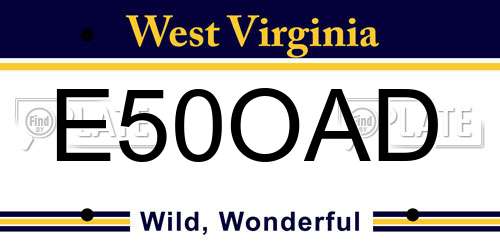 E50OAD West Virginia License Plate