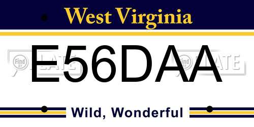 E56DAA West Virginia License Plate