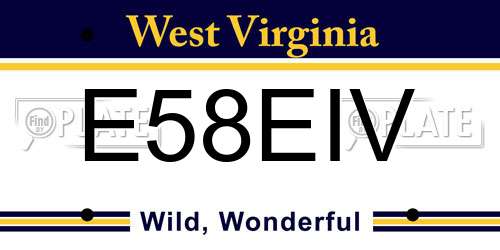 E58EIV West Virginia License Plate