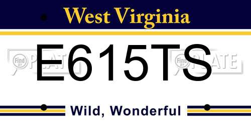 E615TS West Virginia License Plate