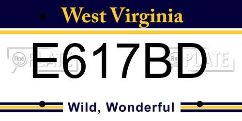 E617BD West Virginia License Plate