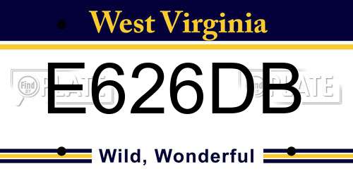 E626DB West Virginia License Plate