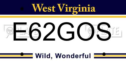 E62GOS West Virginia License Plate