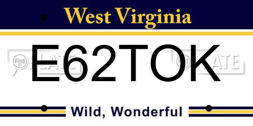 E62TOK West Virginia License Plate