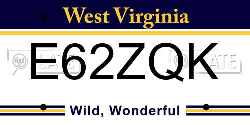 E62ZQK West Virginia License Plate
