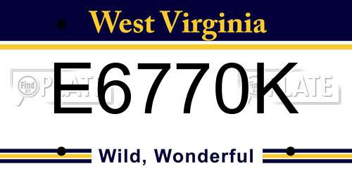 E6770K West Virginia License Plate