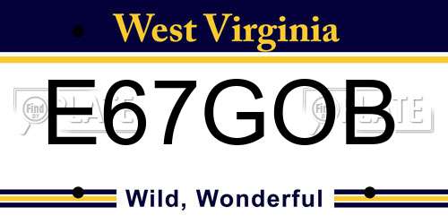 E67GOB West Virginia License Plate