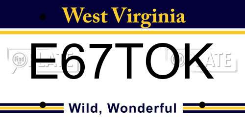 E67TOK West Virginia License Plate