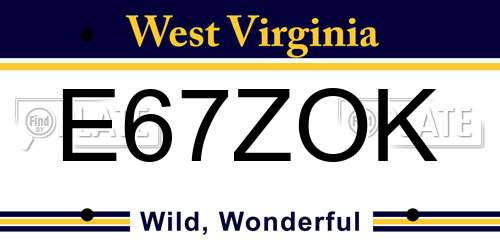 E67ZOK West Virginia License Plate