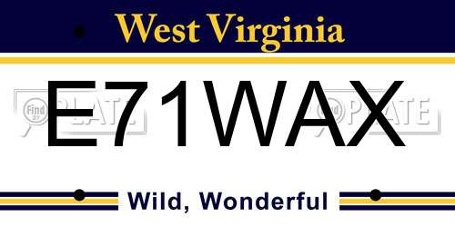 E71WAX West Virginia License Plate