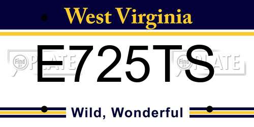 E725TS West Virginia License Plate