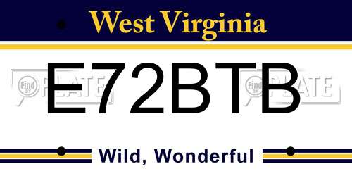 E72BTB West Virginia License Plate
