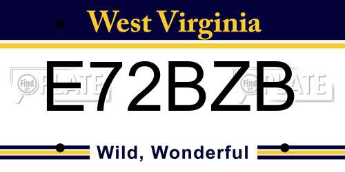 E72BZB West Virginia License Plate